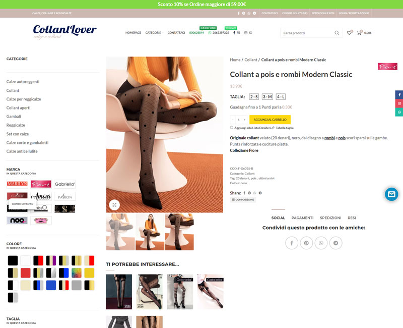 Creazione E-Commerce negozio di calze e collant donna